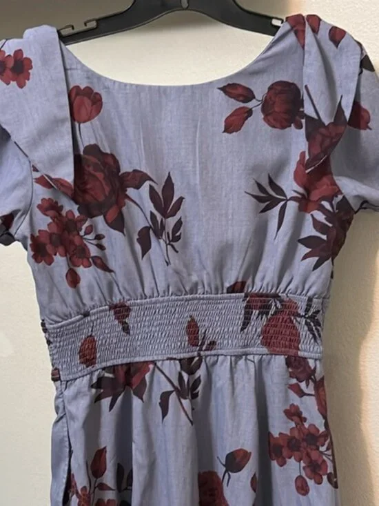 eShakti women's Sz 10 flower print smock waist dress pockets shoulder ties NWOT - Picture 7 of 11